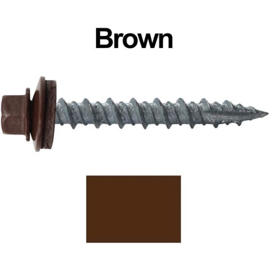 Metal ROOFING SCREWS: (1000) 10 x 1-1/2" Brown Hex Head Sheet Metal Roof Screw. Self starting metal to wood siding screws. EPDM washer. Colored head