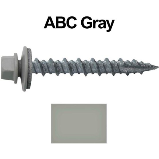 Metal ROOFING SCREWS: (250) 10 x 1-1/2" ABC Gray Hex Head Sheet Metal Roof Screw. Self starting metal to wood siding screws. EPDM washer. Colored head