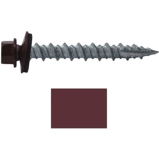 Metal Roofing Screws: (1000) 10 x 1-1/2" Burgundy Hex Head Sheet Metal Roof Screw. Self Starting Metal to Wood siding Screws. EPDM Washer. Colored Head
