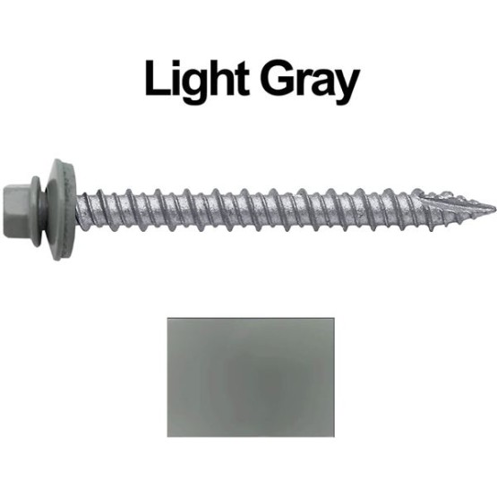 Metal Roofing Screws: (750) 10 x 2 Light Gray Hex Head Sheet Metal Roof Screw. Self Starting Metal to Wood siding Screws. EPDM Washer. Colored Head