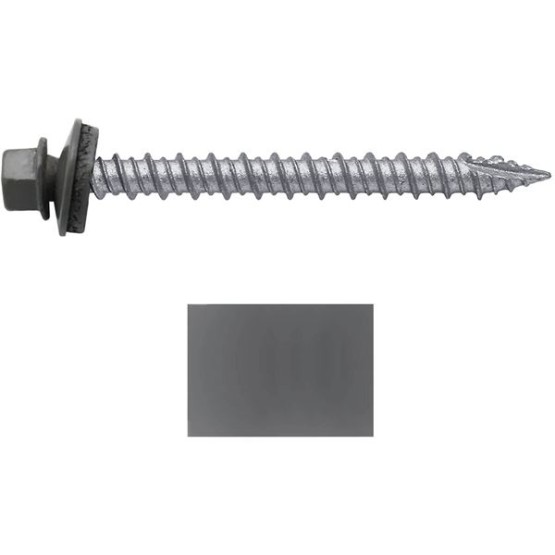Metal ROOFING SCREWS: (750) 10 x 2" Charcoal Hex Head Sheet Metal Roof Screw. Self starting metal to wood siding screws. EPDM washer. Colored head