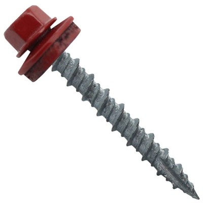 Metal Roofing Screws: (1000) 10 x 1-1/2" Dark Red Hex Head Sheet Metal Roof Screw. Self Starting Metal to Wood siding Screws. EPDM Washer. Colored Head