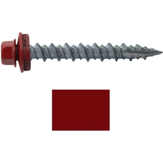 Metal Roofing Screws: (1000) 10 x 1-1/2" Dark Red Hex Head Sheet Metal Roof Screw. Self Starting Metal to Wood siding Screws. EPDM Washer. Colored Head