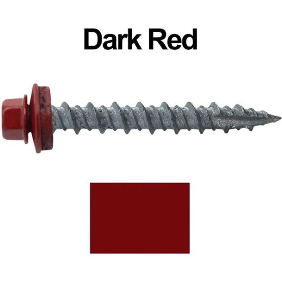 Metal Roofing Screws: (1000) 10 x 1-1/2" Dark Red Hex Head Sheet Metal Roof Screw. Self Starting Metal to Wood siding Screws. EPDM Washer. Colored Head