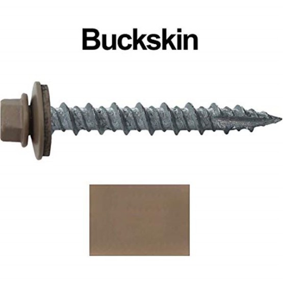 Metal Roofing Screws: (1000) 10 x 1-1/2" Buckskin Hex Head Sheet Metal Roof Screw. Self Starting Metal to Wood siding Screws. EPDM Washer. Colored Head