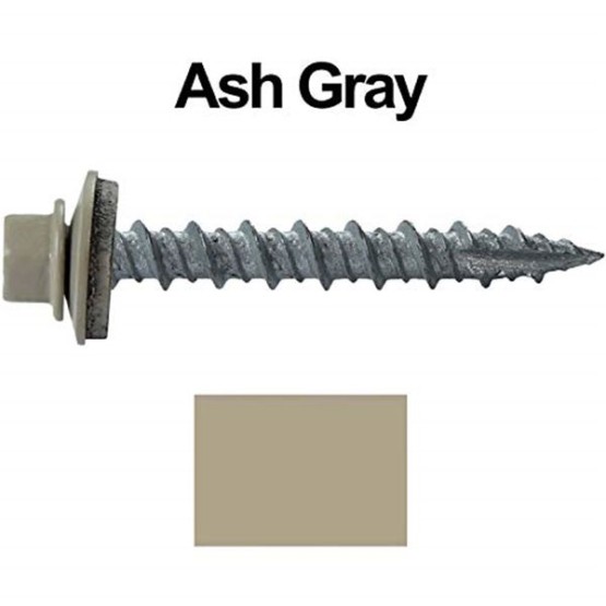 Metal Roofing Screws: (1000) 10 x 1-1/2" Ash Gray Hex Head Sheet Metal Roof Screw. Self Starting Metal to Wood siding Screws. EPDM Washer. Colored Head