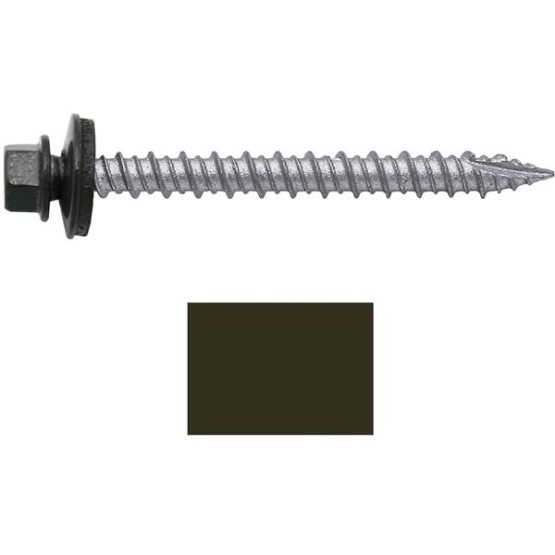 Metal ROOFING SCREWS: (750) 10 x 2" Dark Bronze Hex Head Sheet Metal Roof Screw. Self starting metal to wood siding screws. EPDM washer. Colored head
