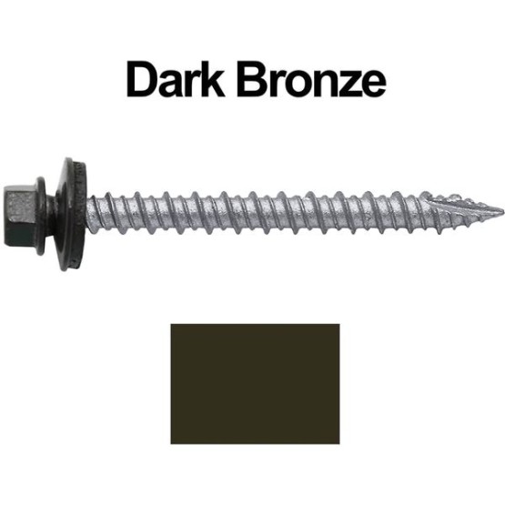 Metal ROOFING SCREWS: (750) 10 x 2" Dark Bronze Hex Head Sheet Metal Roof Screw. Self starting metal to wood siding screws. EPDM washer. Colored head