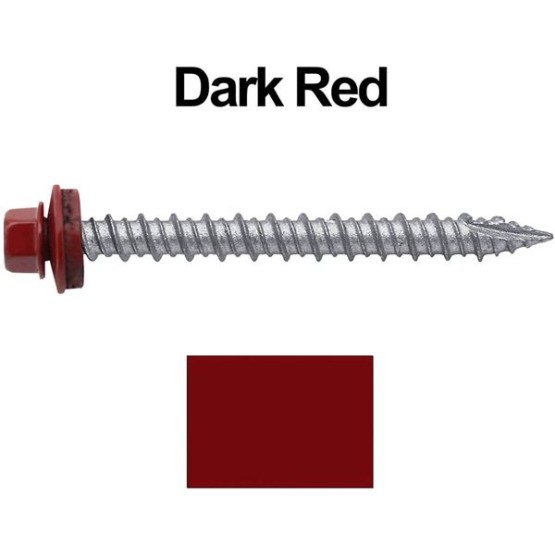 Metal ROOFING SCREWS: (750) 10 x 2" Dark Red Hex Head Sheet Metal Roof Screw. Self starting metal to wood siding screws. EPDM washer. Colored head