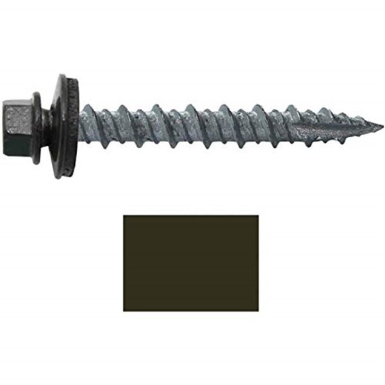 Metal Roofing Screws: (1000) 10 x 1-1/2" Dark Bronze Hex Head Sheet Metal Roof Screw. Self Starting Metal to Wood siding Screws. EPDM Washer. Colored Head