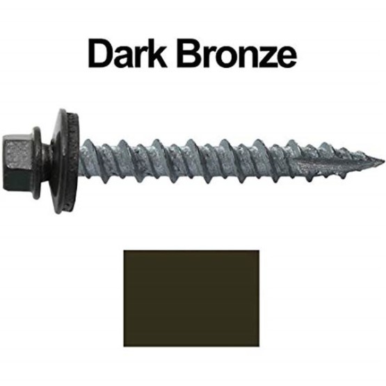 Metal Roofing Screws: (1000) 10 x 1-1/2" Dark Bronze Hex Head Sheet Metal Roof Screw. Self Starting Metal to Wood siding Screws. EPDM Washer. Colored Head