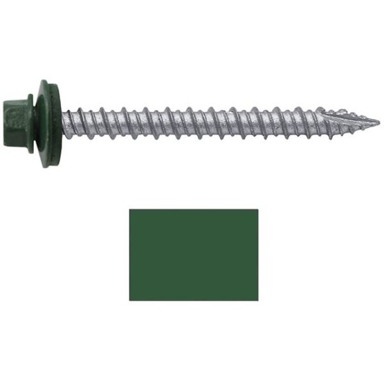 Metal Roofing Screws: (750) 10 x 2 Evergreen Hex Head Sheet Metal Roof Screw. Self Starting Metal to Wood siding Screws. EPDM Washer. Colored Head
