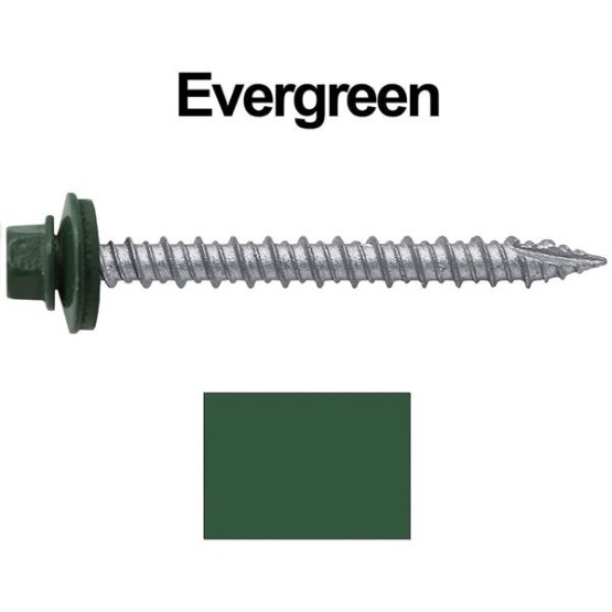 Metal Roofing Screws: (750) 10 x 2 Evergreen Hex Head Sheet Metal Roof Screw. Self Starting Metal to Wood siding Screws. EPDM Washer. Colored Head