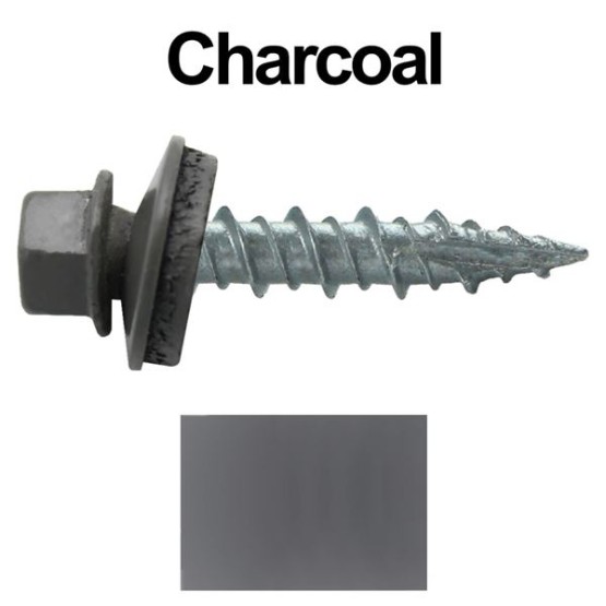 Metal Roofing Screws: (1000) 10 x 1 Charcoal Hex Head Sheet Metal Roof Screw. Self Starting Metal to Wood siding Screws. EPDM Washer. Colored Head