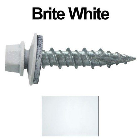 Metal Roofing Screws: (1000) 10 x 1 Brite White Hex Head Sheet Metal Roof Screw. Self Starting Metal to Wood siding Screws. EPDM Washer. Colored Head