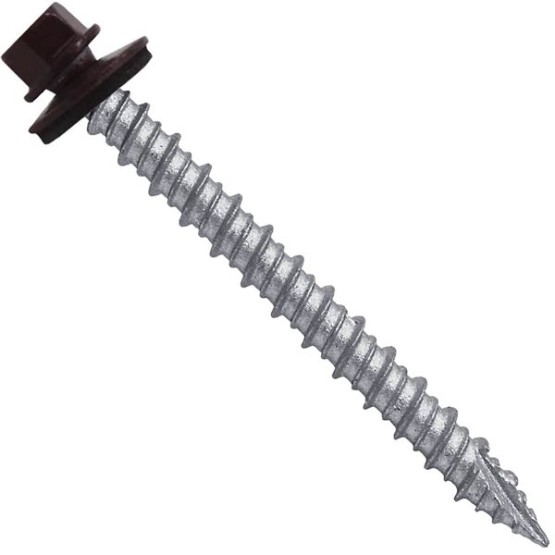 Metal ROOFING SCREWS: (750) 10 x 2" Burgundy Hex Head Sheet Metal Roof Screw. Self starting metal to wood siding screws. EPDM washer. Colored head