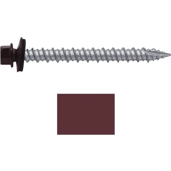 Metal ROOFING SCREWS: (750) 10 x 2" Burgundy Hex Head Sheet Metal Roof Screw. Self starting metal to wood siding screws. EPDM washer. Colored head