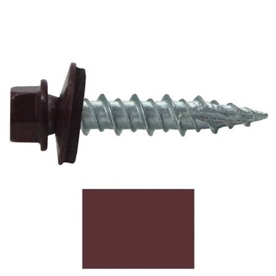 Metal Roofing Screws: (1000) 10 x 1 Burgundy Hex Head Sheet Metal Roof Screw. Self Starting Metal to Wood siding Screws. EPDM Washer. Colored Head