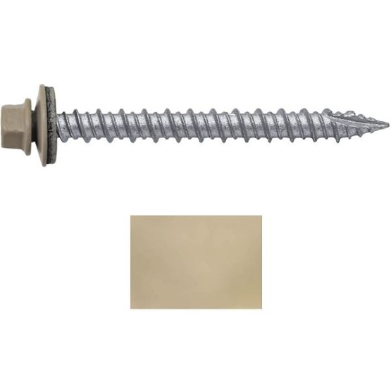 Metal ROOFING SCREWS: (750) 10 x 2" Surrey Beige Hex Head Sheet Metal Roof Screw. Self starting metal to wood siding screws. EPDM washer. Colored head