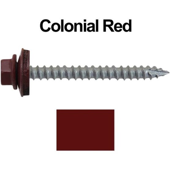 #14 Metal ROOFING SCREWS: (250) Screws x 2-1/2" COLONIAL RED Hex Head Sheet Metal Roof Screw. Self starting/tapping metal to woodsheet metal screws with EPDM washer. for corrugated roofing