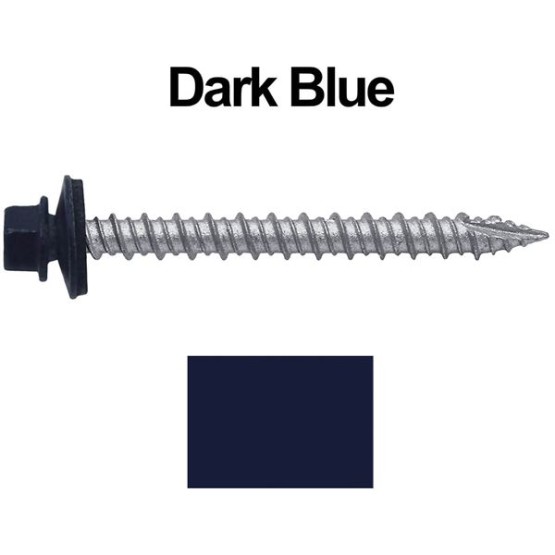 Metal ROOFING SCREWS: (750) 10 x 2" Dark Blue Hex Head Sheet Metal Roof Screw. Self starting metal to wood siding screws. EPDM washer. Colored head