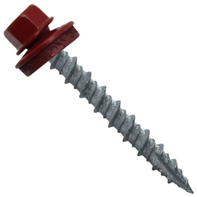 Metal Roofing Screws: (1000) 10 x 1-1/2" Colonial Red Hex Head Sheet Metal Roof Screw. Self Starting Metal to Wood siding Screws. EPDM Washer. Colored Head