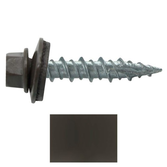 Metal Roofing Screws: (1000) 10 x 1 Antique Bronze Hex Head Sheet Metal Roof Screw. Self Starting Metal to Wood siding Screws. EPDM Washer. Colored Head