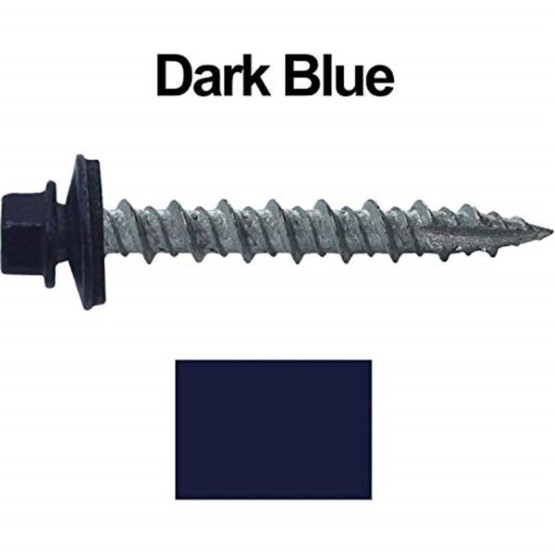 Metal Roofing Screws: (1000) 10 x 1-1/2" Dark Blue Hex Head Sheet Metal Roof Screw. Self Starting Metal to Wood siding Screws. EPDM Washer. Colored Head
