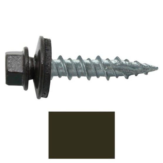 Metal Roofing Screws: (1000) 10 x 1 Dark Bronze Hex Head Sheet Metal Roof Screw. Self Starting Metal to Wood siding Screws. EPDM Washer. Colored Head
