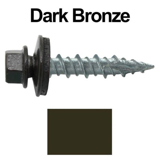Metal Roofing Screws: (1000) 10 x 1 Dark Bronze Hex Head Sheet Metal Roof Screw. Self Starting Metal to Wood siding Screws. EPDM Washer. Colored Head