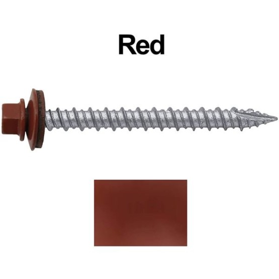 Metal ROOFING SCREWS: (750) 10 x 2" Red Hex Head Sheet Metal Roof Screw. Self starting metal to wood siding screws. EPDM washer. Colored head