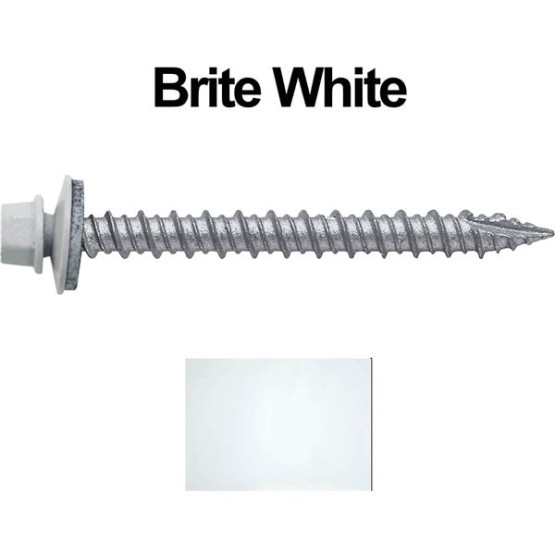 Metal ROOFING SCREWS: (750) 10 x 2" Brite White Hex Head Sheet Metal Roof Screw. Self starting metal to wood siding screws. EPDM washer. Colored head