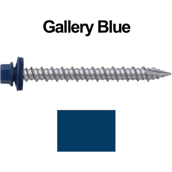 Metal ROOFING SCREWS: (750) 10 x 2" Gallery Blue Hex Head Sheet Metal Roof Screw. Self starting metal to wood siding screws. EPDM washer. Colored head