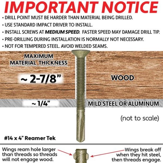 #14 x 4 Reamer Tek Torx/Star Head Self-Drilling Wood to Metal Screws - 1 lb - 24 APX. Tek Screws - Tek Screws for Flatbeds, Trailers, or Where Fastening Wood to Steel - T-30 Torx Screw Head