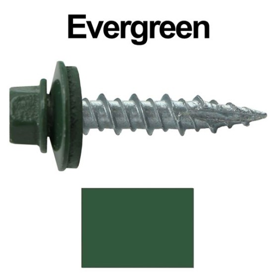 Metal Roofing Screws: (1000) 10 x 1 Evergreen Hex Head Sheet Metal Roof Screw Self Starting Metal to Wood siding Screws EPDM Washer. Colored Head