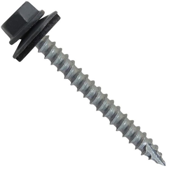 #14 Metal ROOFING SCREWS: (250) Screws x 2-1/2" FAB. CHARCOAL Hex Head Sheet Metal Roof Screw. Self starting/tapping metal to woodsheet metal screws with EPDM washer. for corrugated roofing