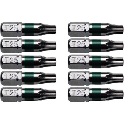 T25 (T-25) Torx/Star Driver Bit - Color Coded T25 x 1" Torx/Star Drive Bit for Screws and Fasteners Requiring T25 (T-25) Size Bits (10 PACK)