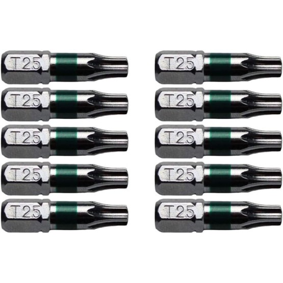 T25 (T-25) Torx/Star Driver Bit - Color Coded T25 x 1" Torx/Star Drive Bit for Screws and Fasteners Requiring T25 (T-25) Size Bits (10 PACK)