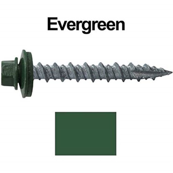 Metal Roofing Screws: (1000) 10 x 1-1/2" Evergreen Hex Head Sheet Metal Roof Screw. Self Starting Metal to Wood siding Screws. EPDM Washer. Colored Head