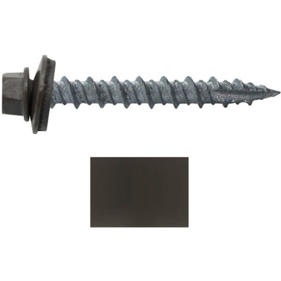 Metal Roofing Screws: (1000) 10 x 1-1/2" Antique Bronze Hex Head Sheet Metal Roof Screw. Self Starting Metal to Wood siding Screws. EPDM Washer. Colored Head