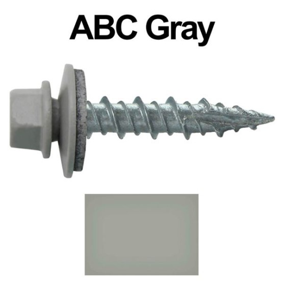 Metal Roofing Screws: (1000) 10 x 1 ABC Gray Hex Head Sheet Metal Roof Screw. Self Starting Metal to Wood siding Screws. EPDM Washer. Colored Head