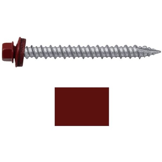 Metal ROOFING SCREWS: (750) 10 x 2" Colonial Red Hex Head Sheet Metal Roof Screw. Self starting metal to wood siding screws. EPDM washer. Colored head