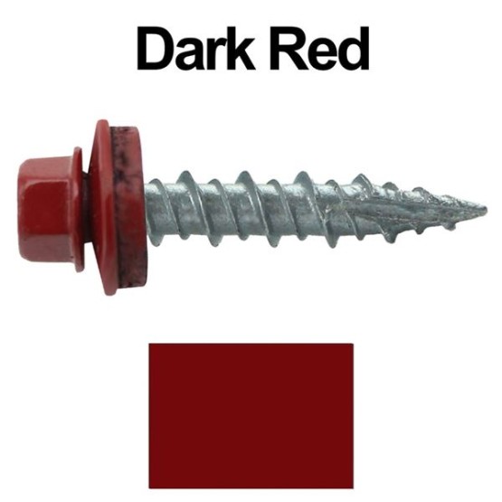 Metal Roofing Screws: (1000) 10 x 1 Dark Red Hex Head Sheet Metal Roof Screw. Self Starting Metal to Wood siding Screws. EPDM Washer. Colored Head