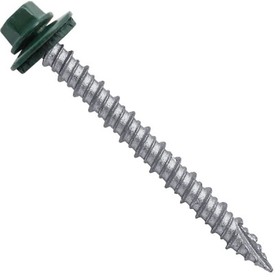Metal ROOFING SCREWS: (750) 10 x 2" Forest/Ivy Green Hex Head Sheet Metal Roof Screw. Self starting metal to wood siding screws. EPDM washer. Colored head