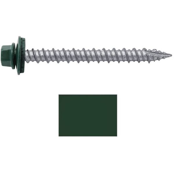 Metal ROOFING SCREWS: (750) 10 x 2" Forest/Ivy Green Hex Head Sheet Metal Roof Screw. Self starting metal to wood siding screws. EPDM washer. Colored head