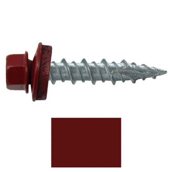 Metal Roofing Screws: (1000) 10 x 1 Colonial Red Hex Head Sheet Metal Roof Screw. Self Starting Metal to Wood siding Screws. EPDM Washer. Colored Head