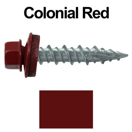 Metal Roofing Screws: (1000) 10 x 1 Colonial Red Hex Head Sheet Metal Roof Screw. Self Starting Metal to Wood siding Screws. EPDM Washer. Colored Head