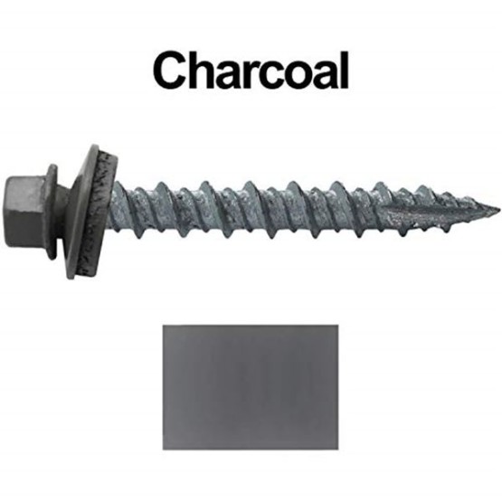 Metal Roofing Screws: (1000) 10 x 1-1/2" Charcoal Hex Head Sheet Metal Roof Screw. Self Starting Metal to Wood siding Screws. EPDM Washer. Colored Head