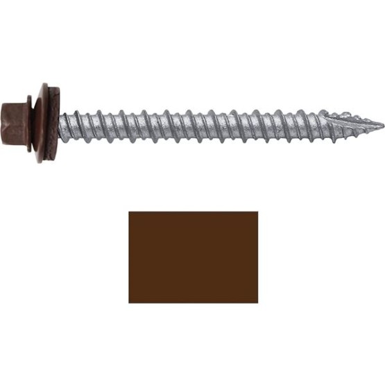 Metal Roofing Screws: (750) 10 x 2 Brown Hex Head Sheet Metal Roof Screw. Self Starting Metal to Wood siding Screws. EPDM Washer. Colored Head