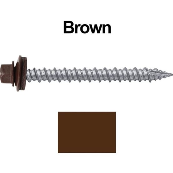 Metal Roofing Screws: (750) 10 x 2 Brown Hex Head Sheet Metal Roof Screw. Self Starting Metal to Wood siding Screws. EPDM Washer. Colored Head